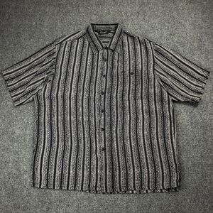 Vintage Genelli 100% Silk Shirt Mens Large Short Sleeve Button Up Black White